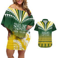 Cook Islands Rugby Custom Couples Matching Off Shoulder Short Dress and Hawaiian Shirt Kuki Avaiki - Polynesian Pride