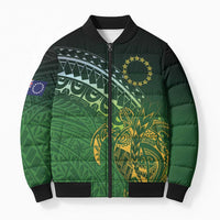 Cook Islands Rugby Kuki Avaiki Bomber Puffer Jacket Tribal Turtle LT7 Unisex Dark Green - Polynesian Pride