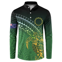 Cook Islands Rugby Kuki Avaiki Button Sweatshirt Tribal Turtle LT7 Dark Green - Polynesian Pride