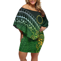 Cook Islands Rugby Kuki Avaiki Off Shoulder Short Dress Tribal Turtle LT7 Women Dark Green - Polynesian Pride
