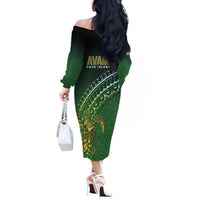 Cook Islands Rugby Kuki Avaiki Off The Shoulder Long Sleeve Dress Tribal Turtle LT7 - Polynesian Pride