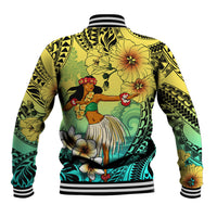 Honolulu Hawaii Baseball Jacket Ilima Plumeria with Hula Girl LT7 - Polynesian Pride