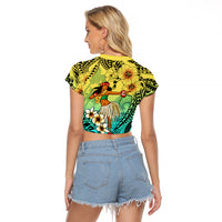 Honolulu Hawaii Raglan Cropped T Shirt Ilima Plumeria with Hula Girl LT7 - Polynesian Pride