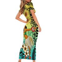 Honolulu Hawaii Short Sleeve Bodycon Dress Ilima Plumeria with Hula Girl LT7 - Polynesian Pride