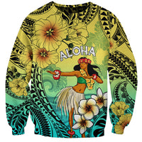 Honolulu Hawaii Sweatshirt Ilima Plumeria with Hula Girl LT7 Unisex Colorful - Polynesian Pride