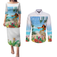 Personalised Hawaii Hula Girl Couples Matching Puletasi and Long Sleeve Button Shirt Honolulu Festival LT7 Art - Polynesian Pride