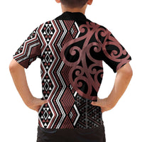 Maori Taniko Patterns Family Matching Off The Shoulder Long Sleeve Dress and Hawaiian Shirt Brown Patiki Motifs Mix Whakairo Ngaru LT7 - Polynesian Pride
