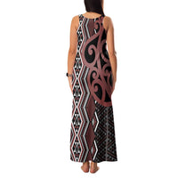 Maori Taniko Patterns Family Matching Tank Maxi Dress and Hawaiian Shirt Brown Patiki Motifs Mix Whakairo Ngaru
