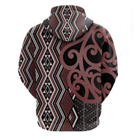 Maori Taniko Patterns Hoodie Brown Patiki Motifs Mix Whakairo Ngaru