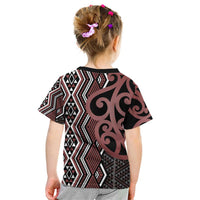 Maori Taniko Patterns Kid T Shirt Brown Patiki Motifs Mix Whakairo Ngaru