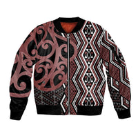 Maori Taniko Patterns Sleeve Zip Bomber Jacket Brown Patiki Motifs Mix Whakairo Ngaru LT7 Unisex Brown - Polynesian Pride