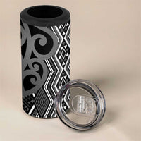 Maori Taniko Patterns 4 in 1 Can Cooler Tumbler Black Patiki Motifs Mix Whakairo Ngaru