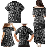 Maori Taniko Patterns Family Matching Puletasi and Hawaiian Shirt Black Patiki Motifs Mix Whakairo Ngaru LT7 - Polynesian Pride