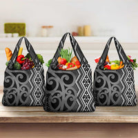 Maori Taniko Patterns Grocery Bag Black Patiki Motifs Mix Whakairo Ngaru