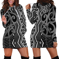 Maori Taniko Patterns Hoodie Dress Black Patiki Motifs Mix Whakairo Ngaru