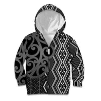 Maori Taniko Patterns Kid Hoodie Black Patiki Motifs Mix Whakairo Ngaru
