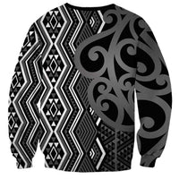 Maori Taniko Patterns Sweatshirt Black Patiki Motifs Mix Whakairo Ngaru