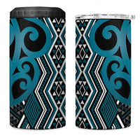 Maori Taniko Patterns 4 in 1 Can Cooler Tumbler Azure Patiki Motifs Mix Whakairo Ngaru