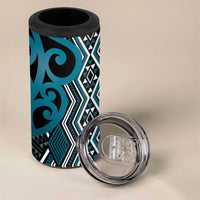 Maori Taniko Patterns 4 in 1 Can Cooler Tumbler Azure Patiki Motifs Mix Whakairo Ngaru