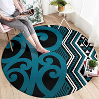 Maori Taniko Patterns Round Carpet Azure Patiki Motifs Mix Whakairo Ngaru