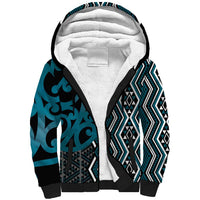 Maori Taniko Patterns Sherpa Hoodie Azure Patiki Motifs Mix Whakairo Ngaru
