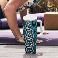 Maori Taniko Patterns Tumbler With Handle Azure Patiki Motifs Mix Whakairo Ngaru