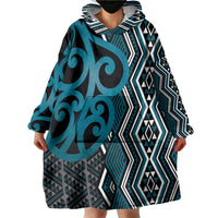 Maori Taniko Patterns Wearable Blanket Hoodie Azure Patiki Motifs Mix Whakairo Ngaru