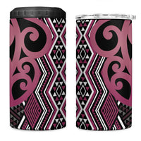 Maori Taniko Patterns 4 in 1 Can Cooler Tumbler Pink Patiki Motifs Mix Whakairo Ngaru