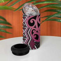 Maori Taniko Patterns 4 in 1 Can Cooler Tumbler Pink Patiki Motifs Mix Whakairo Ngaru