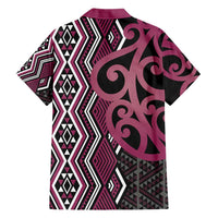 Maori Taniko Patterns Family Matching Short Sleeve Bodycon Dress and Hawaiian Shirt Pink Patiki Motifs Mix Whakairo Ngaru LT7 - Polynesian Pride