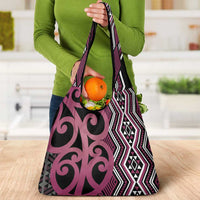 Maori Taniko Patterns Grocery Bag Pink Patiki Motifs Mix Whakairo Ngaru