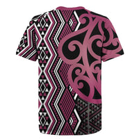 Maori Taniko Patterns Rugby Jersey Pink Patiki Motifs Mix Whakairo Ngaru