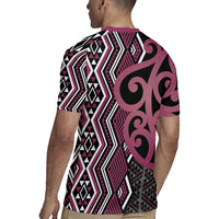 Maori Taniko Patterns Rugby Jersey Pink Patiki Motifs Mix Whakairo Ngaru
