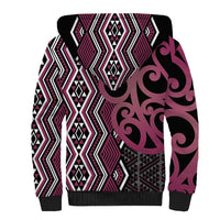 Maori Taniko Patterns Sherpa Hoodie Pink Patiki Motifs Mix Whakairo Ngaru