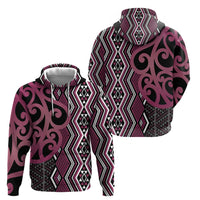 Maori Taniko Patterns Zip Hoodie Pink Patiki Motifs Mix Whakairo Ngaru LT7 - Polynesian Pride