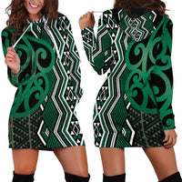 Maori Taniko Patterns Hoodie Dress Pounamu Patiki Motifs Mix Whakairo Ngaru