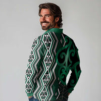 Maori Taniko Patterns Long Sleeve Polo Shirt Pounamu Patiki Motifs Mix Whakairo Ngaru