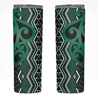 Maori Taniko Patterns Skinny Tumbler Pounamu Patiki Motifs Mix Whakairo Ngaru LT7 Green - Polynesian Pride