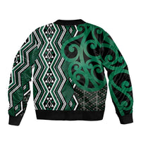 Maori Taniko Patterns Sleeve Zip Bomber Jacket Pounamu Patiki Motifs Mix Whakairo Ngaru LT7 - Polynesian Pride