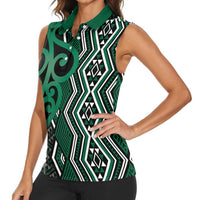 Maori Taniko Patterns Women Sleeveless Polo Shirt Pounamu Patiki Motifs Mix Whakairo Ngaru