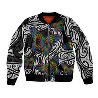 Aotearoa Takatapui Pride Bomber Jacket Rainbow Butterfly - Free To Love LT7 Unisex Black - Polynesian Pride