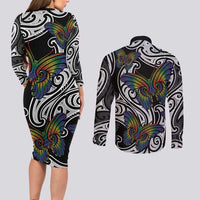 Aotearoa Takatapui Pride Couples Matching Long Sleeve Bodycon Dress and Long Sleeve Button Shirt Rainbow Butterfly - Free To Love LT7 - Polynesian Pride