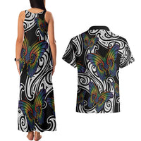 Aotearoa Takatapui Pride Couples Matching Tank Maxi Dress and Hawaiian Shirt Rainbow Butterfly - Free To Love LT7 - Polynesian Pride