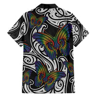 Aotearoa Takatapui Pride Family Matching Off Shoulder Maxi Dress and Hawaiian Shirt Rainbow Butterfly - Free To Love