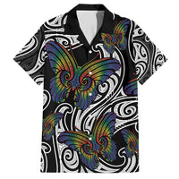 Aotearoa Takatapui Pride Family Matching Puletasi and Hawaiian Shirt Rainbow Butterfly - Free To Love LT7 Dad's Shirt - Short Sleeve Black - Polynesian Pride