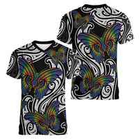 Aotearoa Takatapui Pride Women V-Neck T-Shirt Rainbow Butterfly - Free To Love