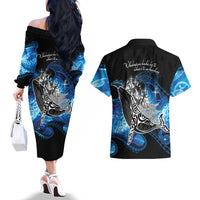 Maori Matariki Te Araroa Paikea Starry Couples Matching Off The Shoulder Long Sleeve Dress and Hawaiian Shirt Tangaroa Whakatauki LT7 - Polynesian Pride