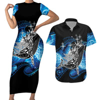 Maori Matariki Te Araroa Paikea Starry Couples Matching Short Sleeve Bodycon Dress and Hawaiian Shirt Tangaroa Whakatauki LT7 Black - Polynesian Pride