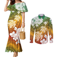 Kanaka Maoli Hawaii Flag Day Couples Matching Mermaid Dress and Long Sleeve Button Shirt Vibrant Frangipani LT7 Colorful - Polynesian Pride