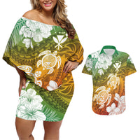 Kanaka Maoli Hawaii Flag Day Couples Matching Off Shoulder Short Dress and Hawaiian Shirt Vibrant Frangipani LT7 Colorful - Polynesian Pride